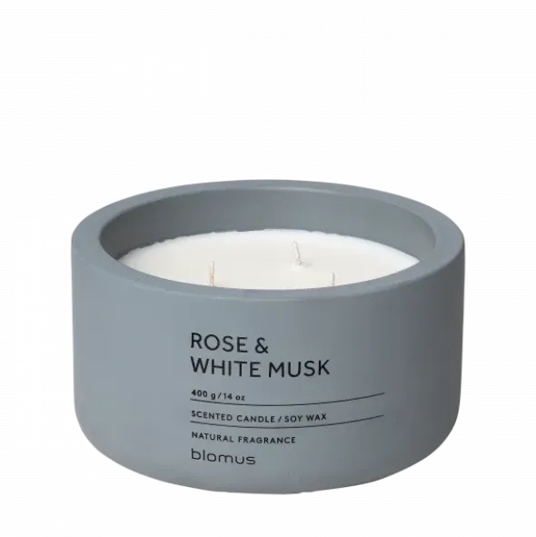 Duftkerze -FRAGA- Farbe FlintStone - Größe Ø 13 cm, Duft: Rose & White Musk