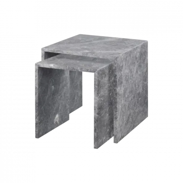 2er Set Beistelltische -VARU- Farbe Tundra Gray - aus Marmor