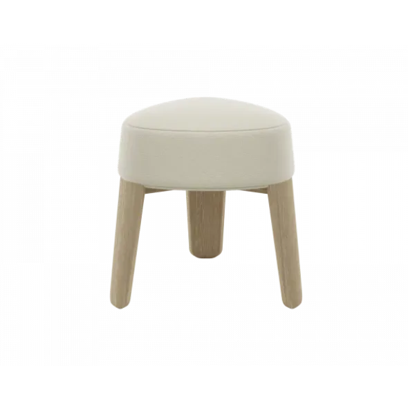 Hocker -KUON- Stoff Boucla Farbe Beige, oak nature
