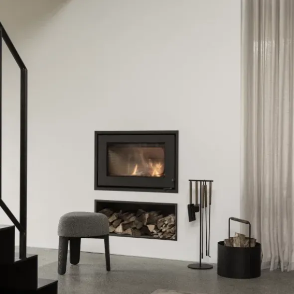 Hocker -KUON- Stoff Socia Farbe Taupe, oak black stained