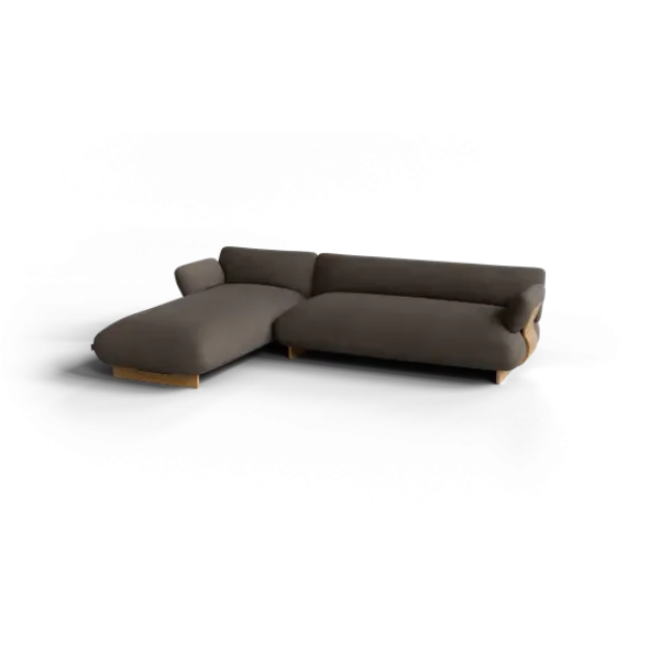 2-Sitzer Chaiselongue, links -MOCO- Farbe Shitake - Stoff: Boucla