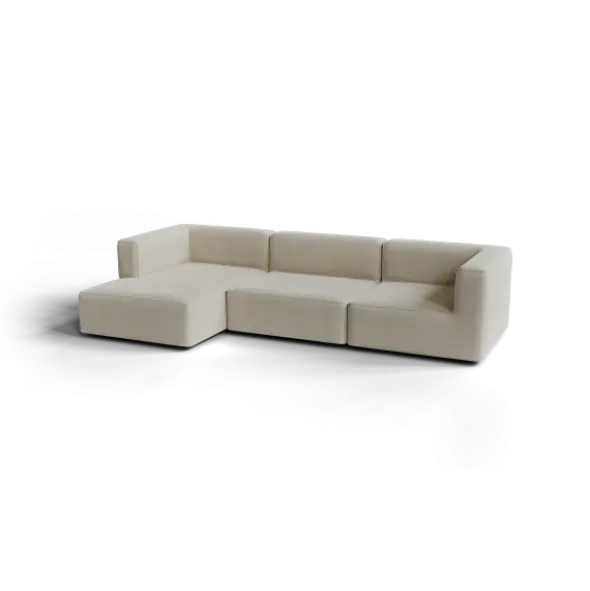 3-Sitzer Chaiselongue, links -TASI- Farbe Beige - Stoff: Boucla