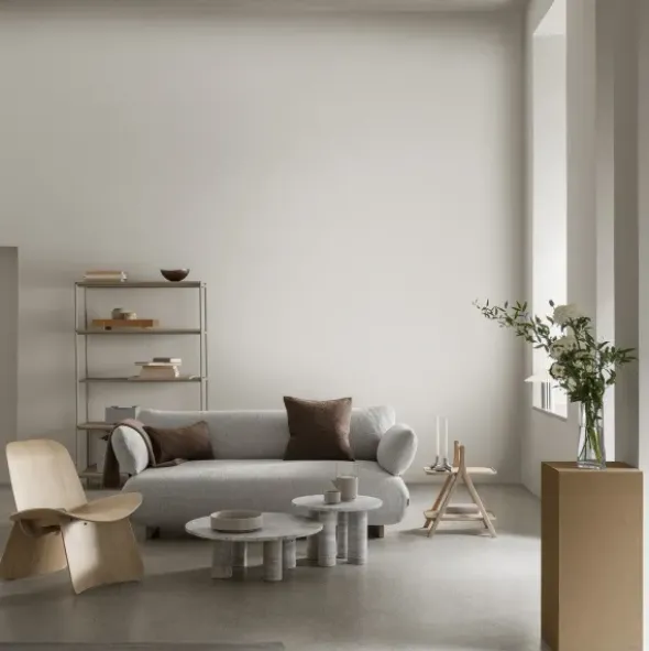 2-Sitzer Chaiselongue, rechts -MOCO- Farbe Beige - Stoff: Boucla
