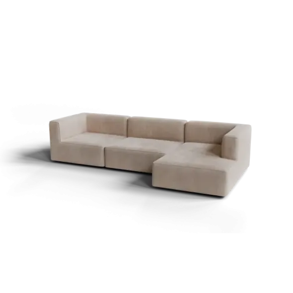 3-Sitzer Chaiselongue, rechts -TASI- Farbe Beige - Stoff: Pina
