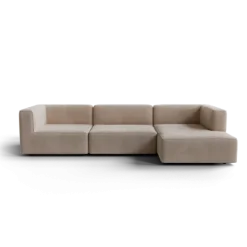 3-Sitzer Chaiselongue, rechts -TASI- Farbe Beige - Stoff: Pina
