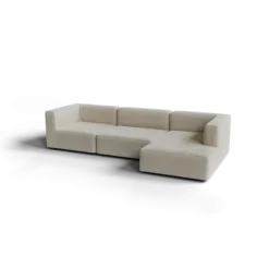 3-Sitzer Chaiselongue, rechts -TASI- Farbe Beige - Stoff: Boucla
