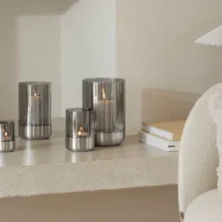 Windlicht -CALMA- Edelstahl matt, Glas Smoke Größe L (exkl. Kerze)